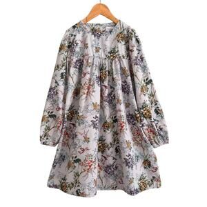 Christina Rohde Girls Dress 10 Floral Birds Print Cotton Long Sleeve A-Line